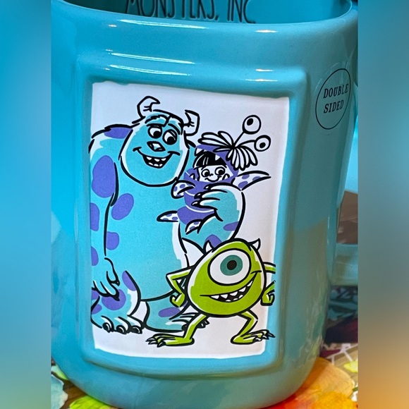 Rae Dunn x Pixar Monsters Inc Blue Ceramic Mug with Sully, Mike Wazowski, & Boo - Picture 2 of 6